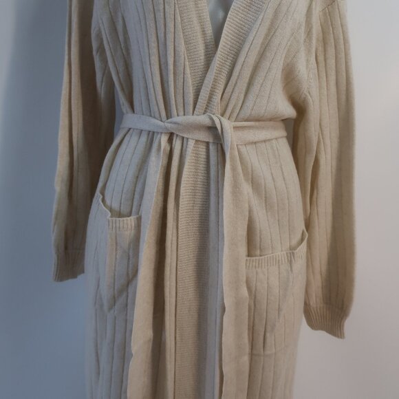 NWT Womens Crush Beige Ribbed Pure Cashmere Long Duster Cardigan Sweater 2 US/M - Picture 4 of 16